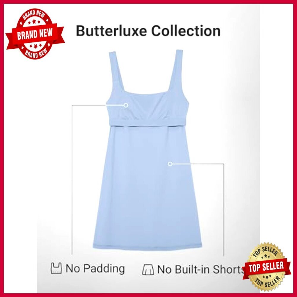 Butterluxe Square Neck Tennis Dress with Shelf Bra, A-Line Active Wear - Picture 4 of 5